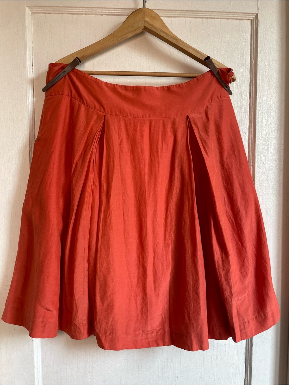 Banana Republic Terracotta A-Line Skirt 16 Cotton Silk Blend Pockets Pleated